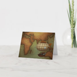 Cartão De Notas Mapa do hemisfério oriental com nave voando sobre 