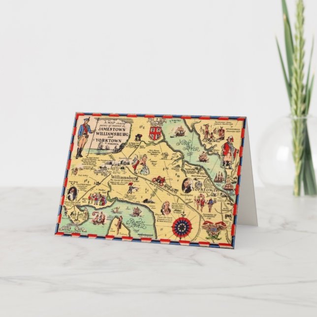 Cartão De Notas Mapa Histórico de Williamsburg (Frente)