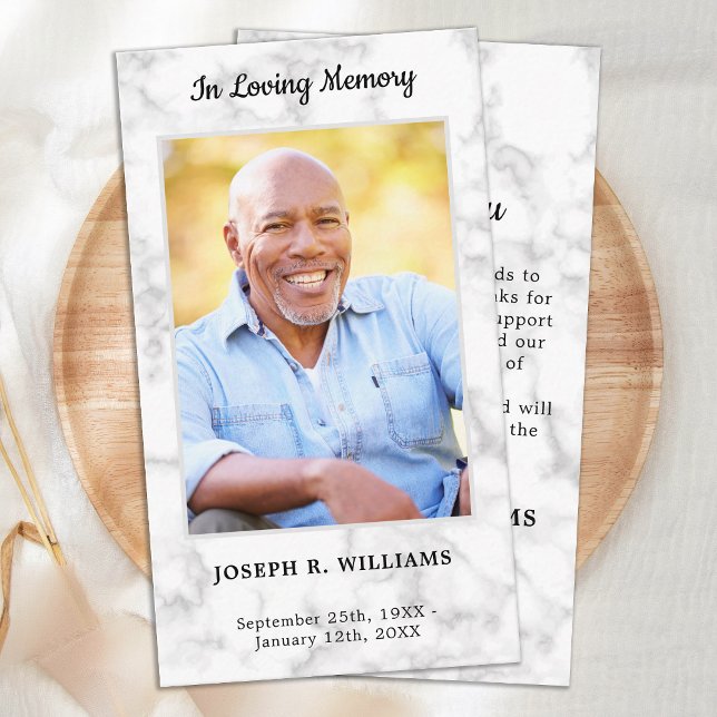 Cartão De Notas Marble Simple Memorial Photo Funeral Obrigado (Criador carregado)