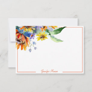 Cartão De Notas Margaridas em aquarela personalizadas