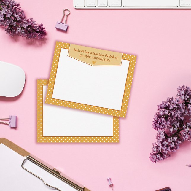 Cartão De Notas Marigold Bolinhas Heart Enviado com Amor e Abraços (Criador carregado)