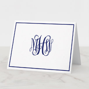 Cartão De Notas Marinho 3 Monograma inicial de script de vinha DIY
