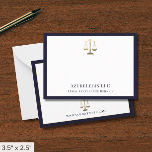 Cartão De Notas Marinho Azul Dourado Escalas de Justiça