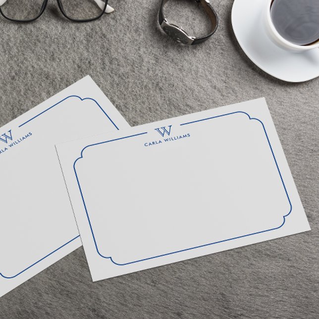 Cartão De Notas Marinho Azul Família Quic Monograma Quadro do Orna (Criador carregado)