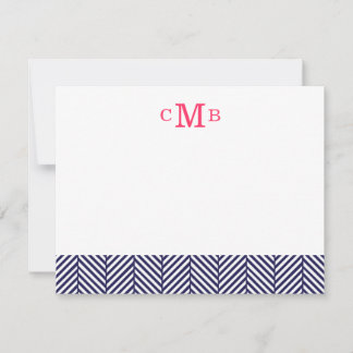 Cartão De Notas Marinho Azul Herringbone Monograma Personalizado