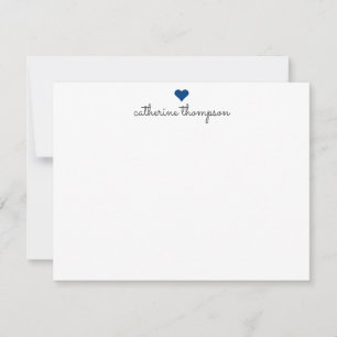 Cartão De Notas Marinho Blue Heart Feminine Script Girly Cute Stri