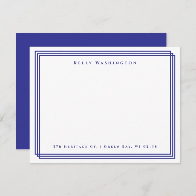 Cartão De Notas Marinho Blue Name Address Professional (Frente/Verso)