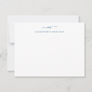 Cartão De Notas Marinho Blue Script Monograma Moderno Swash Statio