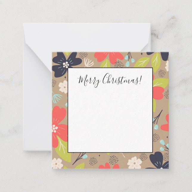 Cartão De Notas Marinho Branco de Poinsettia de Natal desenhado (Frente)