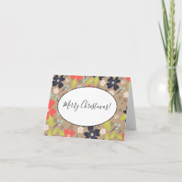 Cartão De Notas Marinho Branco de Poinsettia de Natal desenhado
