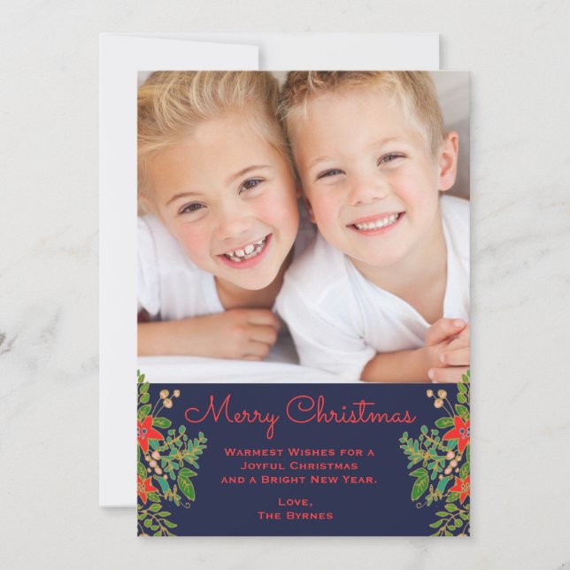 Cartão De Notas Marinho de Foto do Natal Tradicional One (Frente)