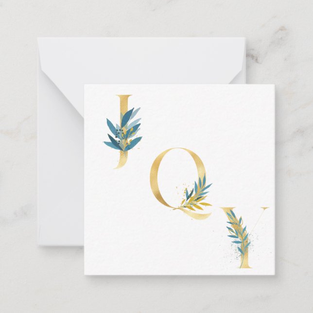 Cartão De Notas Marinho de Natal Blue elegante chic "Joy" personal (Frente)