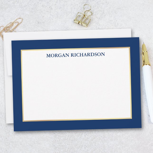 Cartão De Notas Marinho de Quadro Dourado Elegante Azul - Escolher (Customize to change text color, add more text or to change color of back of card.)