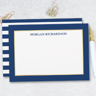 Cartão De Notas Marinho de quadro Dourado Elegante Azul Strike