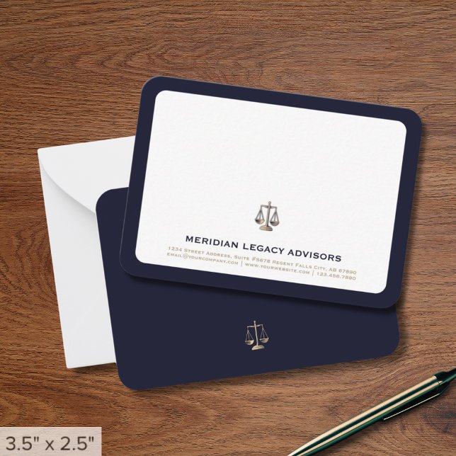 Cartão De Notas Marinho Dourado Justice Scale Legal Note Card (Criador carregado)