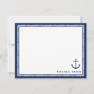 Cartão De Notas Marinho e corda náutica branca personalizada