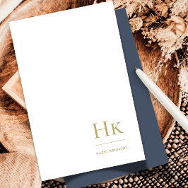 Cartão De Notas Marinho Elegante de placa social monograma Dourado