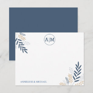 Cartão De Notas Marinho Floral Personalize e Monograma