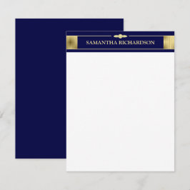 Cartão De Notas Marinho Minimalista Único Azul E Nome Dourado