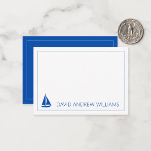 Cartão De Notas Marinho náutico, azul e veleiro branco, personaliz