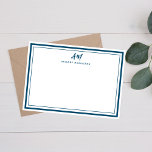 Cartão De Notas Marinho Teto Azul Monograma Espesso e Borda Espess<br><div class="desc">Cartão de Nota de Fronteira Fino e Espesso,  de Monograma Azul,  Marinho Teal,  perfeito para chefes,  consultores,  profissionais ou empresários.</div>