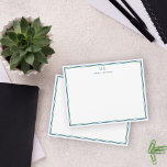 Cartão De Notas Marinho Verde Azul Monograma<br><div class="desc">Cartões de papelaria elegantes com quadros azuis e verdes marinhos. Adicione sua inicial e seu nome no topo. Um olhar limpo,  simples e clássico para seu papel de carta personalizado.</div>