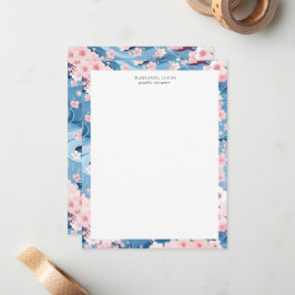 Cartão De Notas Marinho Waves Sakura Elegante Floral