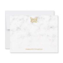 Mármore branco e borboleta Dourada personalizada