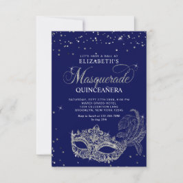 Cartão De Notas MASCARADA de Silver Azul Elegante Quinceañera