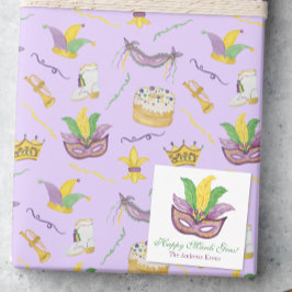 Cartão De Notas Máscaras de Mardi Gras aquarela Coroa do Bolo do R