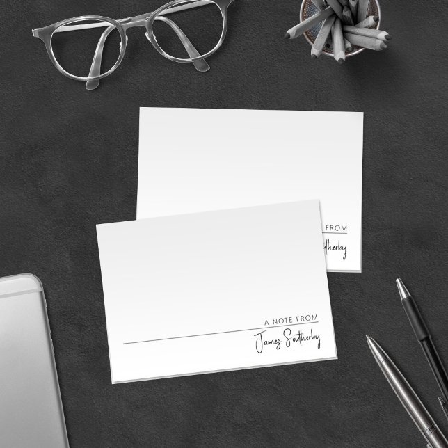 Cartão De Notas Másculina Mínima Preta e Branco Simples (Criador carregado)