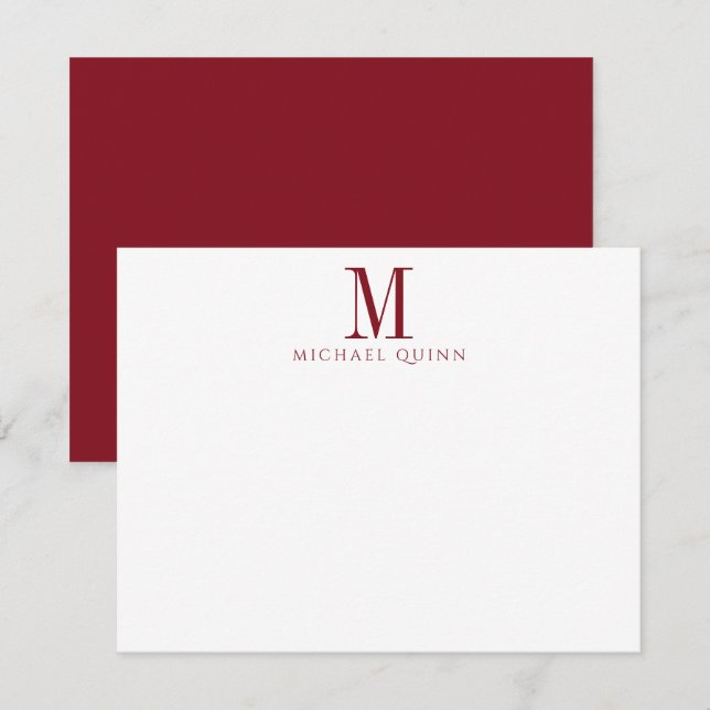 Cartão De Notas Masculine ProfessionaI Monograma Burgundy Vermelho (Frente/Verso)