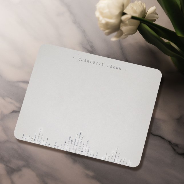 Cartão De Notas Material de papelaria personalizado com deco vitel (Glam silver deco vintage personalized stationery note card)