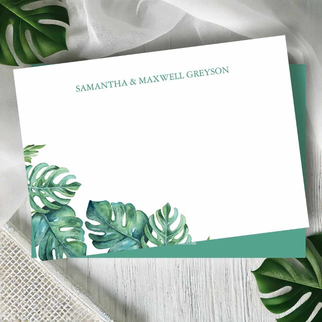 Cartão De Notas Material Personalizado de Gerência de Aquarela (Palm beach stationery watercolor monstera palm leaves art by Victoria Grigaliunas Do Tell A Belle)