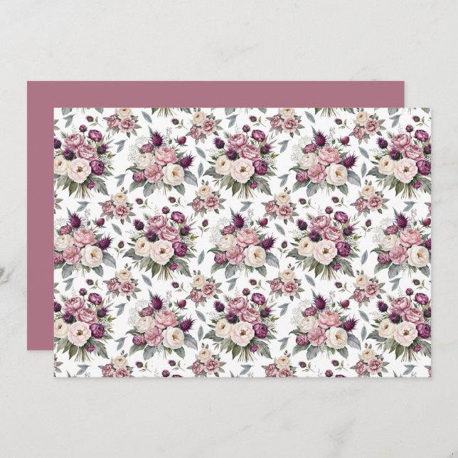 Cartão De Notas Mauve Floral Botanical Note Card (Frente/Verso)