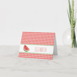 Cartão De Notas Melancia de Verão e Xadrez Vermelho de Gingham