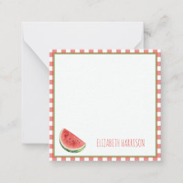 Cartão De Notas Melancia de Verão e Xadrez Vermelho de Gingham