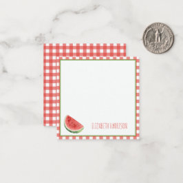Cartão De Notas Melancia de Verão e Xadrez Vermelho de Gingham