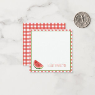 Cartão De Notas Melancia de Verão e Xadrez Vermelho de Gingham