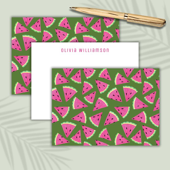Cartão De Notas Melancia Padrão de Fruta de Verão (Personalized watermelon notecards)