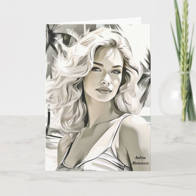 Cartão De Notas Menina elegante em preto e branco (Frente)