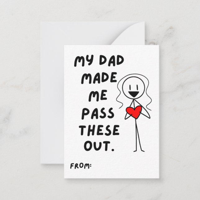 Cartão De Notas Menina Figura de Palito Meus Valentines do Papai (Frente)