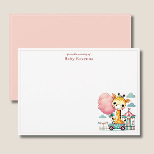 Cartão De Notas Menina Girafa Pastel com Obrigada de Algodão Doce