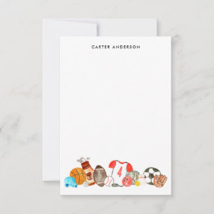 Cartão De Notas Meninos Aquarela Esportes Bolas Estrelas Crianças 