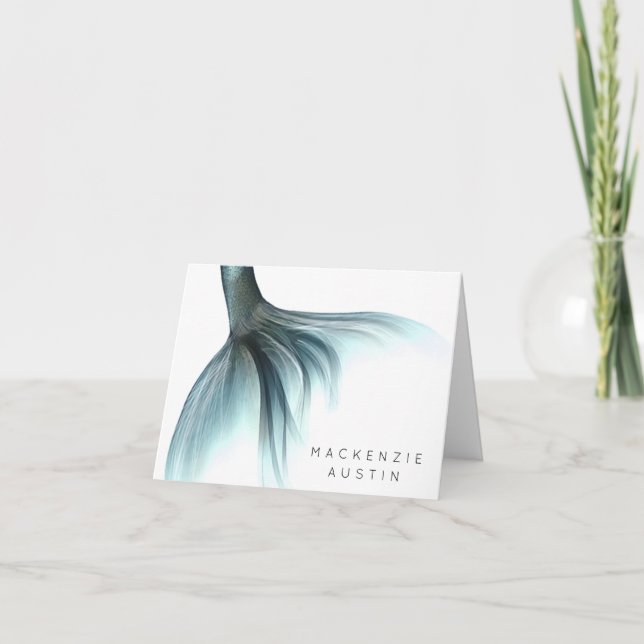 Cartão De Notas Mermaid Luxe Tail | Seafoam Mint Green Aqua Custom (Frente)