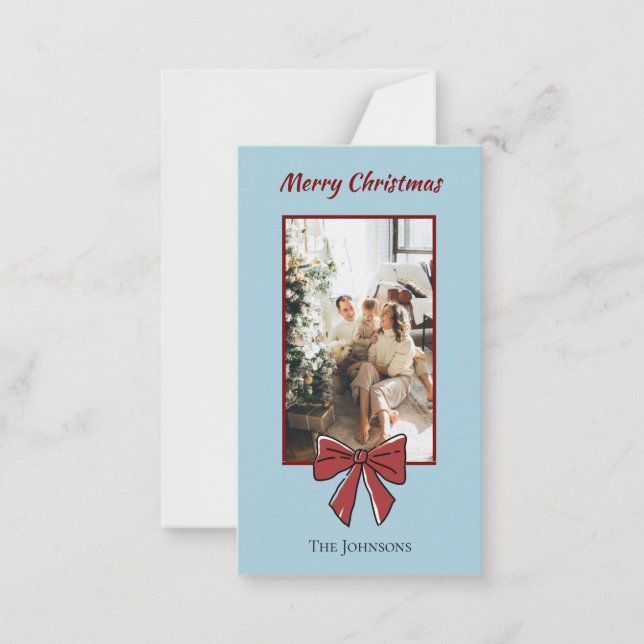 Cartão De Notas Merry Christmas Personalized Note Card | Red Bow (Frente)