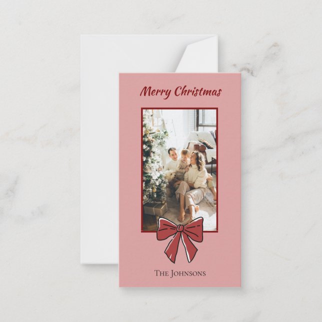 Cartão De Notas Merry Christmas Personalized Note Card | Red Bow (Frente)