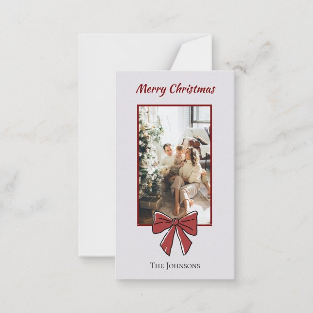 Cartão De Notas Merry Christmas Personalized Note Card | Red Bow (Frente)