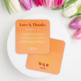 Cartão De Notas Mini Bold Laranja Pôr do Sol Monograma Casamento A