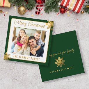 Cartão De Notas Mini Borda Verde Floco de Neve Dourado Natal Foto